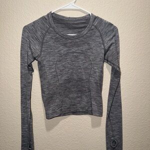 Gray Women's Long Sleeve Top Cropped